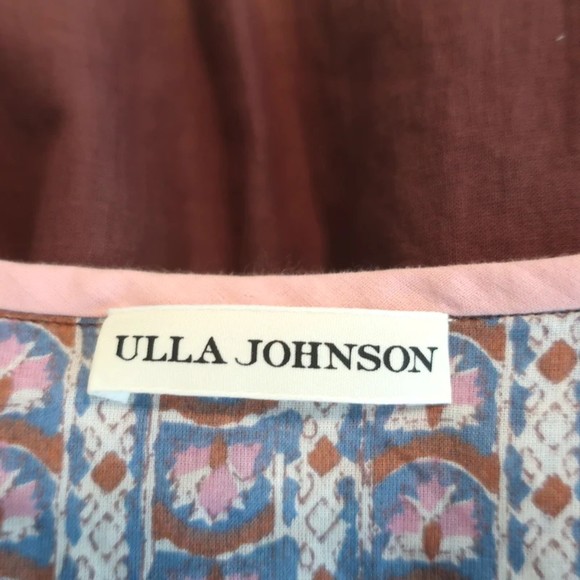 Ulla Johnson Midi Dress Loretta Dark Rose Indian Floral Print Cotton Size 10 - Picture 6 of 8